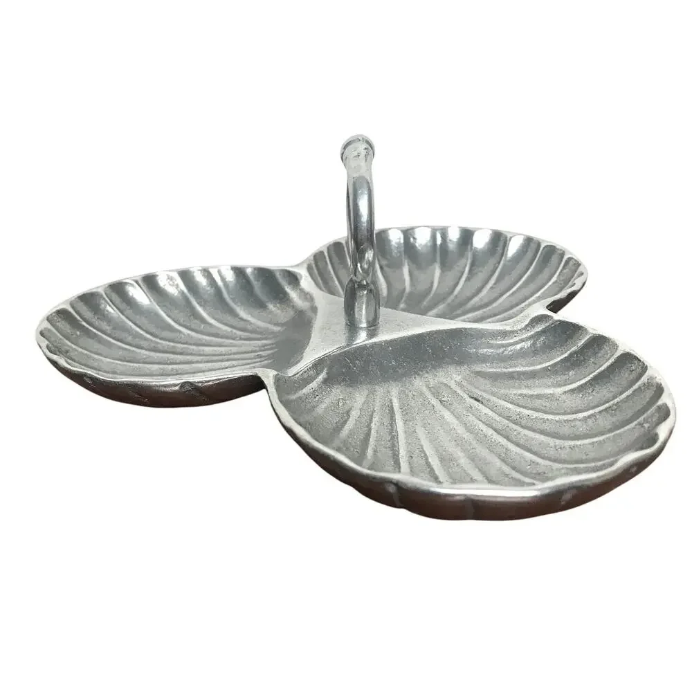Petrina Argentina VTG Pewter 3 Shell Compartment Serving Nut Tray With Holder